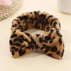 Leopard Print Plush Spa Bow Headband